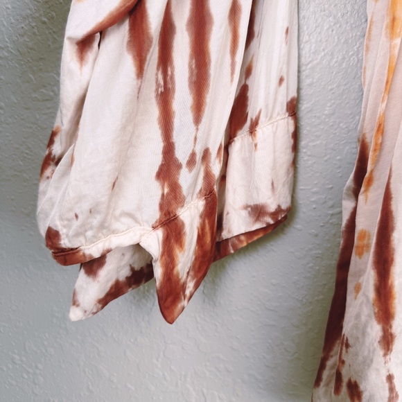 Stark X tie dye satin rustic orange cuff blouse L - Picture 5 of 12
